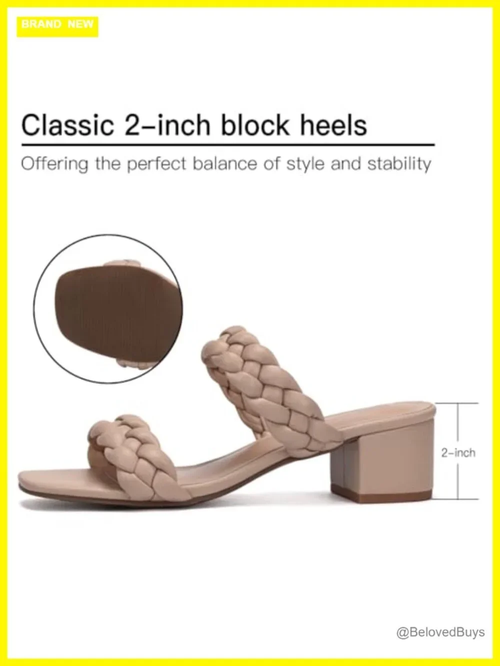 Womens Wide Width Braided Block Heel Sandals Square Toe Slip On Dress Shoes